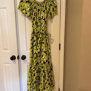 Tyler Boe Lime Green and Black Off-Shoulder Printed Maxi Dress